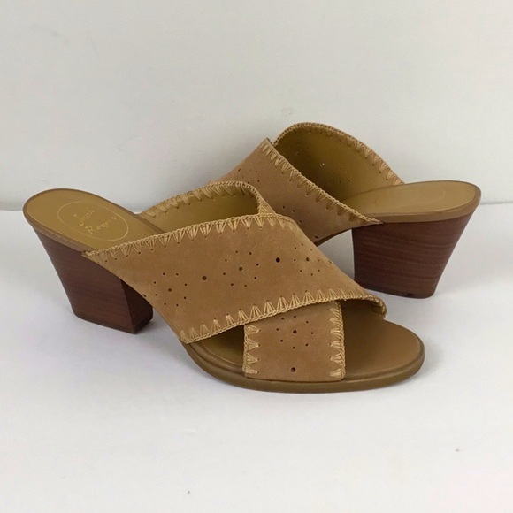 JACK ROGERS Suede Block Heels Crossover Perforated leather Stitching Size 10 - Picture 1 of 10